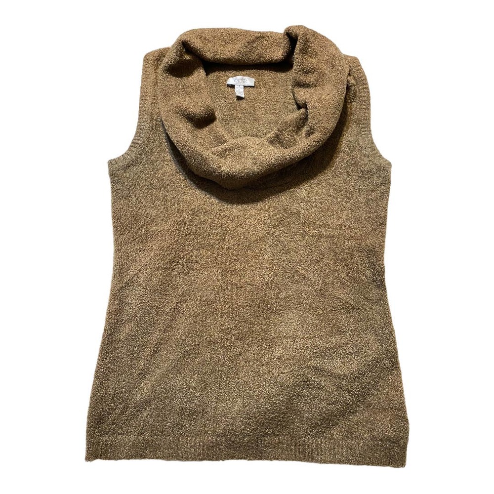 Caché sleeveless cowl neck sweater Java color with gold tones sz small